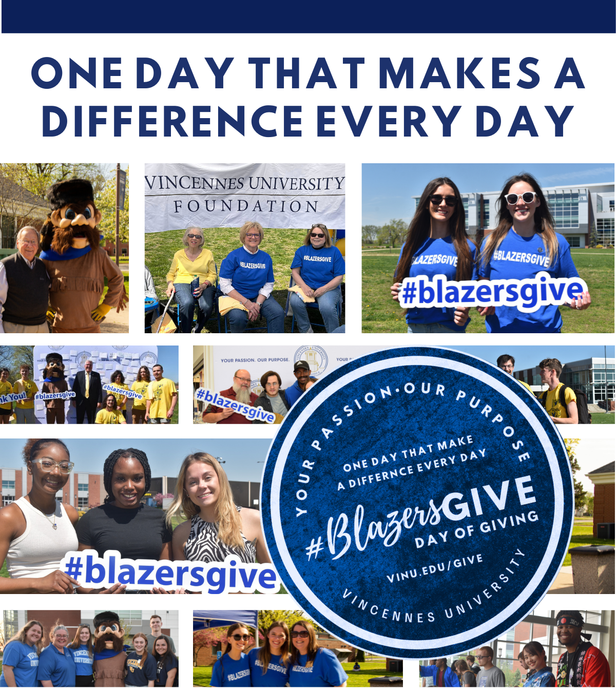 A collage of images featuring a diverse group of people on 2023 Blazers Give Day. A Blazers Give Day logo is included.